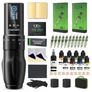 Kits de Tatouage, Machine a Tatouer Kit Complet avec Machine &agrave; Tatouer Sans Fil, Course R&eacute;glable 2,2-4,0mm et Batteries 1600mAh, Aiguilles de Tatouage et Encre de Tatouage pour D&eacute;butants et Artistes (INKintattoosupply, neuf)