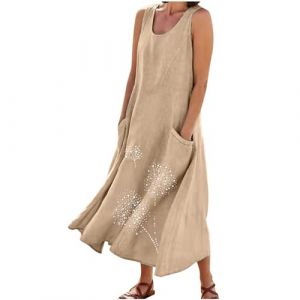 Soldes Robe Longue en Lin Femme &Eacute;t&eacute; Robes D&eacute;contract&eacute; Couleur Unie Robes Chic et Elegant Col V Robe Tunique Femmes Boheme Jupe Dress de Plage Linen Dresses d'&eacute;t&eacute; en Lin et Coton Mi-Longue Dress (⭐⭐⭐⭐⭐AEGJEGVD⭐⭐⭐⭐⭐, neuf)