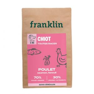 Franklin – Croquettes pour Chiot – avec 70% de Poulet et Saumon – sans Céréales – Taille 11mm – 6 kg (Franklin Pet Food, neuf)