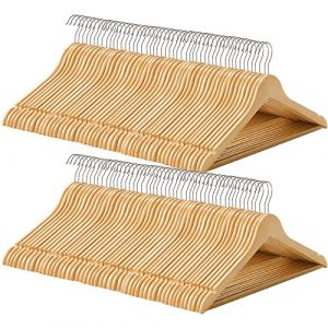 SONGMICS Cintre Bois, Lot de 100, avec Encoches Antiglisse, Barre Antidérapante pour Pantalons, Crochet Pivotant à 360°, pour Costumes, Chemises, Manteaux, Couleur Boisée et Argent CRW001-100 (SONGMICS HOME FR, neuf)