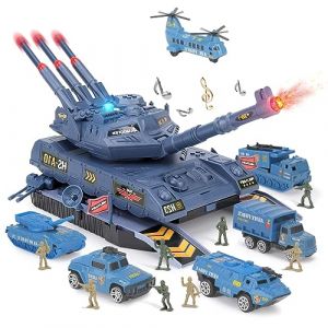 KADAYAYA Jouet de Char, 6 Jouets de l'armée et 8 Figurines de Soldats, Jouets de l'armée avec Lumière et Son, Jouets de Char Militaire Lance-Missile, Cadeau pour Garçons de 3 4 5 6 Ans(Bleu) (Kadayaya, neuf)
