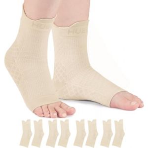 HUEGLO Attelle Cheville Sport pour Chevillère Entorse, 4 Paire Chaussettes de Contention Homme Femme Strapping Chevillere de Maintien Beige XL (HUEGLO-FR, neuf)