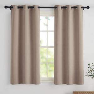 PONY DANCE Rideaux Occultant Court - Lot de 2 Rideaux Brise-Vue Épais, Opaques, avec Oeillets pour Décoration de Petites Fenêtres, Salle de Bains, Cuisine, 90x150 CM, Taupe Clair (RYB HOME EU, neuf)