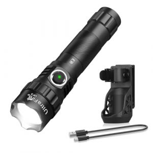 ULTRAFIRE Lampe torche tactique avec &eacute;tui, lampe torche LED rechargeable 1200 lumens avec support de ceinture de service, 3 modes, lampe de poche de police pour police, patrouilles, s&eacute;curit&eacute;, urgence (ULTRAFIRE, neuf)