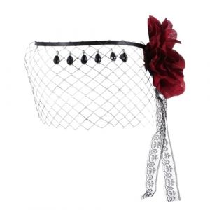 UPKOCH Bandeau en Voile Noir Dentelle et Pendentif Perl&eacute; Masque Voile Yeux Ajustable Serrage-T&ecirc;te D&rsquo;Halloween &Eacute;l&eacute;gant pour Cosplay Bal Masqu&eacute; et F&ecirc;te Costum&eacute;e (But Qihui, neuf)