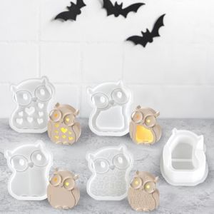 Lot de 5 Moules en Silicone en Forme pour Chouette 3D avec Base en Forme de Chouette, Animaux Moule en pl&acirc;tre pour le Moulage, Moule &agrave; Bougie pour d'Halloween Bricolage l'Artisanat (Oriaolen, neuf)