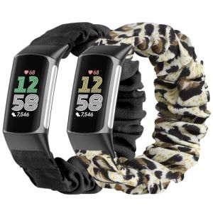 Wizvv Lot de 2 bracelets Scrunchie compatibles avec Fitbit Charge 5/Fitbit Charge 6 pour homme et femme - Bracelet de rechange en nylon extensible respirant pour Fitbit Charge 5/Charge 6 (Sunnyson-eu, neuf)
