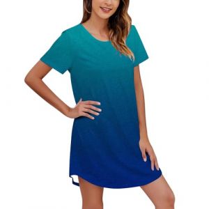 Chemise de nuit pour femme en coton - T-shirt de nuit à manches courtes - Chemise de nuit douce - Vêtement de nuit doux - Col en U - Chemise de nuit, A2-Bleu., XXL (Nhainel, neuf)
