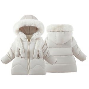 AIEOE Manteaux Fille Blouson Fille Veste Capuche Fille Doudoune Chaude Enfant Grand Fourrure 4-5 Ans Blanc (HIGENL, neuf)