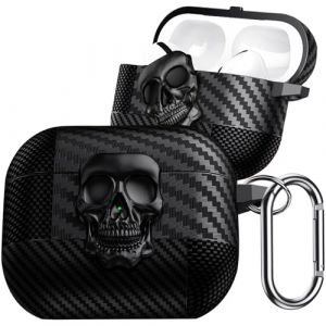 Fofvccv Coque AirPods 4 (2024) en Fibre de Carbone &ndash; &Eacute;tui de Protection 3D T&ecirc;te de Mort Mal&eacute;fique avec Mousqueton Housse Antichoc Cover Compatible avec Apple AirPods 4&egrave;me G&eacute;n&eacute;ration.Skull Black (Fofvccv, neuf)