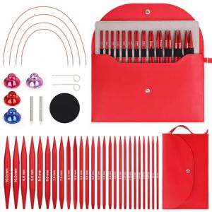 Coopay 13 Paires Aiguilles Circulaires Tricot Interchangeable de 3,0-10,0mm, Aiguille &agrave; Tricoter en Aluminium, Kit Tricot Debutant, Aiguille Circulaire Tricot pour Layette, Pull, &Eacute;charpe - Rouge (YutongTech, neuf)