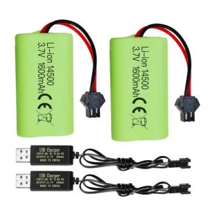 ZYGY 2PCS 3.7V 1600mah Batterie & Prise SM-2P avec 2PCS Câble de Charge USB pour 9962 8837 RC Jouets Voiture Batterie pour Voiture télécommandée Véhicule d'ingénierieBatterie de Camion (Yihongtong technology, neuf)