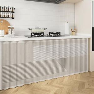 Liveinu Rideaux Armoire pour Armoire de Cuisine, Salle de Bain, Rideau Anti-poussi&egrave;re pour &eacute;tag&egrave;res, Rideaux sous l'&eacute;vier, Installation Crochet et Boucle, Beige Blanc, 140x50cm (istaZ EU, neuf)