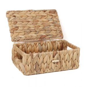 FEIALNDUO Paniers d'&eacute;tag&egrave;re en osier avec couvercle, paniers de rangement en jonc de mer corbeilles bo&icirc;tes rectangulaires pour organisateur de bureau &agrave; domicile (Naturel, X-Small) (CFPL-EU, neuf)