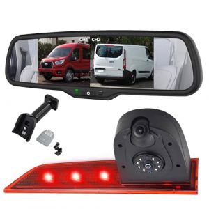 Troisième caméra de recul à double objectif pour Ford Transit Custom Van (2012-2015) avec écran de 6,8" et 2 rétroviseurs séparés (kit de lampe de moniteur noir) (EnRuiGe, neuf)