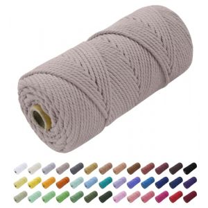 Uiopa Corde Macram&eacute; 4mm x 100m, Fil Macram&eacute; Coton Corde Coton Naturelle, Ficelle Cordon Macram&eacute; Cordelette 4mm pour Tenture Murale, Porte Plante Mural, Rideau, D&eacute;coration Boh&egrave;me (Gris Chanvre) (XEYUAN, neuf)