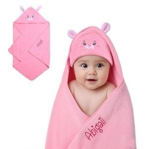 Lam Hub Fong Serviette &agrave; Capuche pour B&eacute;b&eacute; Pur Coton 90 &times; 90 cm Serviette de Bain Personnalis&eacute;e avec Pr&eacute;nom Absorbante et Douce Couverture pour Nouveau-n&eacute; Capuche de Bain pour B&eacute;b&eacute; (Rose) (personalised jewel, neuf)