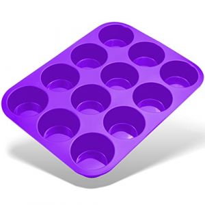 Belmalia moule à muffins pour 12 muffins en silicone anti-adhésif, cupcakes, brownies, gâteaux, pudding Violet (DW 6 9 FR, neuf)