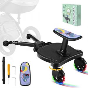 BugyKido Planche Poussette Universelle, Marche Pied Poussette avec Roues Flash, Skate Poussette Universelle avec Siège à Motifs, Compatible avec Plus de 99% des Poussettes (Contient 25KG) (LOUXIAOLEI LIMITED, neuf)