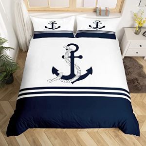 Ancre D&eacute;cor Parure de Lit 220x240cm Enfants Nautique Th&egrave;mes Sets de Housse de Couette La Mer C&ocirc;ti&egrave;re Housse de Couette Respirabilit&eacute; Mer Adventure Marine Bleu Blanc D&eacute;cor Parure Housse de Couette (Bofanshangmao, neuf)