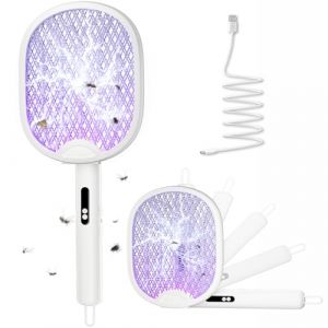 WOCVRYY Raquette-Moustique Electrique Insectes 4000V Pliable - 3 en 1 Extra Puissante 1800mAh Rechargeable avec Lumière LED Violet pour Moustiques Mouches Guêpes Papillons de Nuit (AWI CAPIUIAL LIMITED s, neuf)