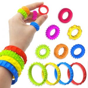 Plstod 12 Pcs Bague Anti Stress Enfant avec 4 Pcs Bracelet Anti Stress, Extensibles Fidget Toys, Silicone Bracelet Enfant, Jouet Sensoriel Autisme pour Soulager Le Stress et Soulager l'Anxiété (ZiShishangmao, neuf)