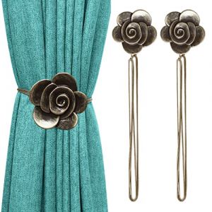 Lewondr Embrasse &agrave; Rideaux Magn&eacute;tique en Forme de Cam&eacute;lia, 1 Paire de Boucle de Rideau Aimant&eacute;e, Accessoires pour Rideaux, Attache de Rideau Magnifique pour Maison, Salon, Chambre et Bureau - Bronze (Showmore EU, neuf)