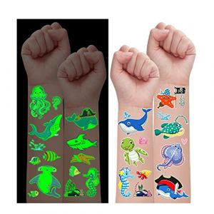 Leesgel Tatouage Enfant, 10 Feuilles Brillent Dans Le Noir Tatouage Animaux Marin Stickers pour Cadeau et Jouet, Petit Cadeau Pinata Anniversaire pour Gar&ccedil;ons et Filles de tout &acirc;ge (Majeck, neuf)