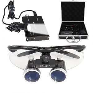 Loupe dentaire,Loupe binoculaire,2.5X 420mm Loupes Chirurgicales Dentaires with LED Headlight, Utilisé en dentisterie, Chirurgie, bijoutier ou Passe Temps, Loupe Portable (Brand-2022-065971, neuf)