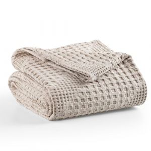 Milan London Jet&eacute; de Lit King Size | Couverture 100% Coton Doux pour Lit | Jet&eacute; De Canap&eacute; 3 Places | Collection Joanna | Beige 220 x 250 cm (Milam London, neuf)