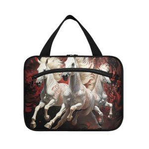 Linnyio Cheval De Course Noir Cool Trousse de Toilette de Voyage Suspendue Maquillage,Grande Capacit&eacute; Pliable Rangement Sacs de Lavage pour Femmes Filles (Linnyio, neuf)