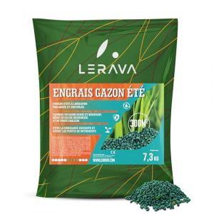 LERAVA® ÉTÉ engrais gazon - 300m² - Engrais azote pour les journées chaudes avec une faible consommation d'eau - Engrais pelouse avec potassium - Un gazon vert et sain pour tous les types d'herbe (Agricenter Spitaler, neuf)