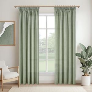 MRTREES Voilages Intérieurs Rideaux de la Fenêtre de Chambre à Coucher Semi-Transparent Rideau Voilage Effet Lin Vert Sauge Galon Fronceur pour Salon Moderne Salle à Manger, 140x260 CM, 2 Pièces (MRTREES HOME, neuf)