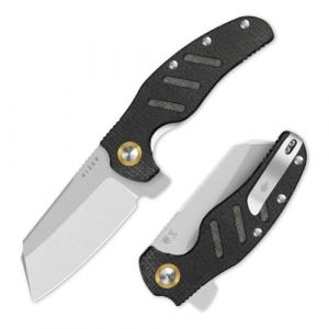 Kizer C01C XL Sheepdog Couteau de Poche, Lame Sheepsfoot 10 cm 14C28N Couteau pliant EDC avec Manche en Micarta Jute Noir, Non-automatique Couteau de Camping Flip-Action avec Clip V5488M2 (Kizer Knife Official Store, neuf)