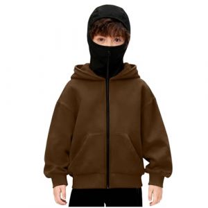 Cagoule Sweats &agrave; Capuche Enfant Gar&ccedil;on Zipp&eacute; Pull Grande Taille Balaclava Veste Polaire Hiver Y2K Zip Hoodie Veste mi Saison Chaud Masque Sweat Coupe Vent Moto V&eacute;lo Blouson Manteau (GuangLishangmaoyouxiangongsi, neuf)