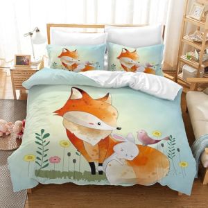 Housse de Couette Enfant Animaux de Dessins Anim&eacute;s, Parure de Lit Animaux de La Jungle, Sets de Housses de Couettes Lion &Eacute;l&eacute;phant Renard Panda Koala (Renard, 200x200c) (WEIWEUNIT, neuf)