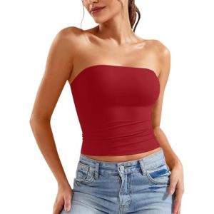Y2k Crop Top Femme Sexy Bandeau Tube sans Manches Bretelle Dos Nu T-Shirt &Eacute;t&eacute; Couleur Unie Slim Fit Bustier Moulants Chic &eacute;L&eacute;Gant Haut Court Basique D&eacute;contract&eacute; pour Bord De La Mer De Plage Vacances (LOSSLO(Livraison 5-14 jours), neuf)