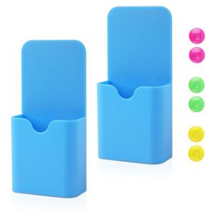 NQEUEPN Lot de 2 Rangement Crayon Mural, Pot Crayon Aimanté Porte Marqueur avec 6 Perles Magnétiques pour Casier Tableau Blanc Réfrigérateur École Maison Fournitures de Bureau (Bleu Clair) (Jenniy, neuf)