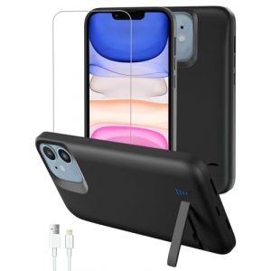 Gladgogo Coque Batterie pour iPhone 11(8500mAh 6.1"), Portable Coque Rechargeable avec Support, Externe Bo&icirc;tier de Recharge Power Bank Housse Batterie pour iPhone 11, Noir (AcmeT-UK, neuf)