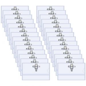 100 Pièces Porte Badge Plastique, 90 x 56mm Porte Badge avec Clip Épingle Badge Plastique Transparent Porte-badge de Nom pour Bureau École Voyage (wangjianuk, neuf)