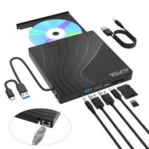 AGPTEK Lecteur CD/DVD Externe pour Ordinateur Portable, USB 3.0 Slim DVD Burner avec Adaptateur Ethernet, Ports USB et Fentes pour Cartes TF/SD, Lecteur CD/DVD Reader/Writer pour Ordinateur Portable (Mambate Global, neuf)