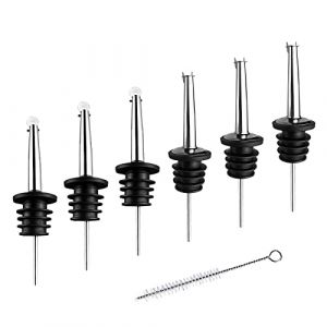 Gvolatee 6 Pi&egrave;ce Bec Verseur Alcool Acier Inoxydable, Bec Conique avec Capuchons Anti-Poussi&egrave;re et Brosse de Nettoyage, Verseur Huile D'Olive pour Liqueur Vin, Boissons, Cocktails, Sirop, Vinaigre (COSTIUG STORE S.R.L., neuf)