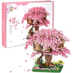 Tirff Sakura Arbre Maison Construire Bloc, 2028 Pièces Ensemble de Construction Cabane dans Les Arbres, Sakura Botanical Collection Building Set pour Adultes, Not Compatible with Lego (Tirff, neuf)