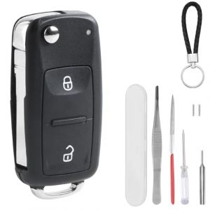 DXiongW 2 Boutons Coque Clé de Télécommande Voiture Compatible avec VW Golf MK6 Transporter Touareg Tiguan Polo Passat Caddy Jetta Scirocco Sharan Skoda Octavia Boîtier Clef à Pliable avec Porte-clés (ZHUOMAO, neuf)