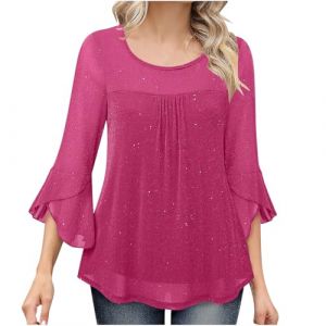 Femme Blouse à Paillettes Col Croisé en V Cache-Cœur Pailletté à Manches 3/4 à Taille Plissée Haut à Sequins Chic et Élégant Haut a Paillette Femme Soiree Disco Chemisier Tenue de Fete Pas Cher (⭐⭐⭐⭐⭐AEGJEGVD⭐⭐⭐⭐⭐, neuf)