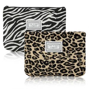 OIXEYA 2 Pi&egrave;ces Trousse de Toilette Femme Homme, Trousse Maquillage, Trousse Leopard, Pochette Tissu, Sac &agrave; Pinceaux pour Voyage, Quotidien, L&eacute;opard Brun (DINODANUBE TRADING, neuf)