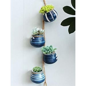 Xihaoer Ensemble de jardini&egrave;res suspendues en c&eacute;ramique Lumineuse Pastel &agrave; 4 Pots (Bleu) (Xihaoer, neuf)