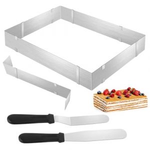 Cadre Patisserie Rectangulaire, Extensible Moule Carré, Moule Rectangulaire Patisserie avec 2 Spatule, Moule à Gâteau Rectangle en Acier Inoxydable pour Gâteaux Mousse Pâtisserie, 18 à 34cm 28 à 53cm (MIMIGINODE, neuf)