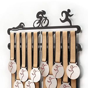 Qthrone Porte Medaille la Triathlon Double - Cintre de M&eacute;daille de Triathl&egrave;te - Medal Display Holder - Noir (Sport Contour, neuf)