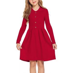 Flypigs Robes Fille Hiver Manches Longues Robe Tricot&eacute;e Festive Robe Pull Robe Patineuse Unie Robe D&eacute;contract&eacute;e &Eacute;l&eacute;gante Rouge 10-11 Ans 140 (Arshiner Store, neuf)